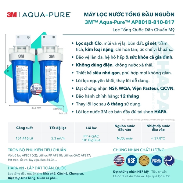 Máy Lọc Nước Đầu Nguồn Cao Cấp 3M™ Aqua-Pure™ AP801B-810-817 10 inch Big Blue
