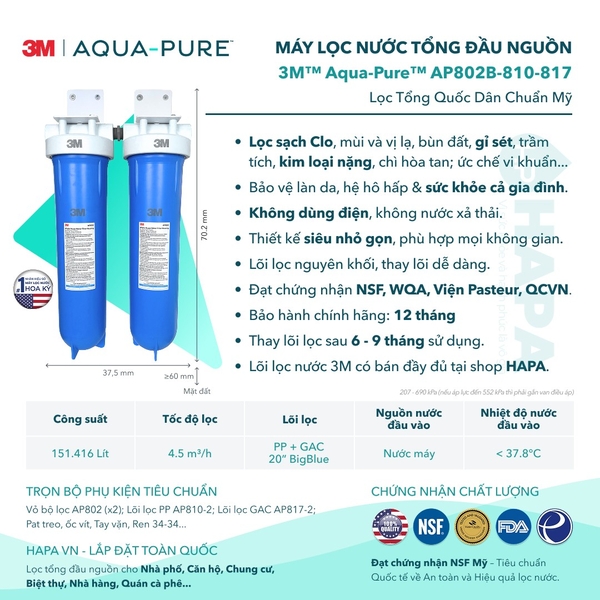 Máy Lọc Nước Đầu Nguồn Cao Cấp 3M™ Aqua-Pure™ AP802B-810-817 20 inch Big Blue