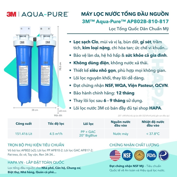 Máy Lọc Nước Đầu Nguồn Cao Cấp 3M™ Aqua-Pure™ AP802B-810-817 20 inch Big Blue