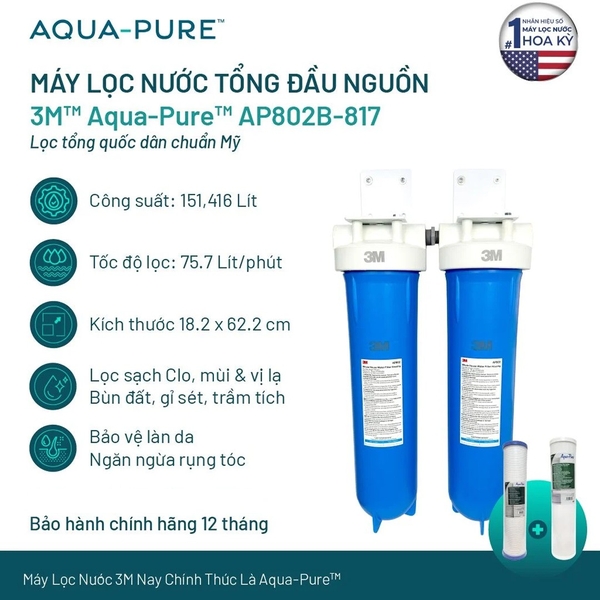 Máy Lọc Nước Đầu Nguồn Cao Cấp 3M™ Aqua-Pure™ AP802B-810-817 20 inch Big Blue