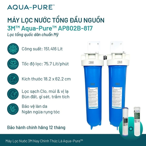 Máy Lọc Nước Đầu Nguồn Cao Cấp 3M™ Aqua-Pure™ AP802B-810-817 20 inch Big Blue