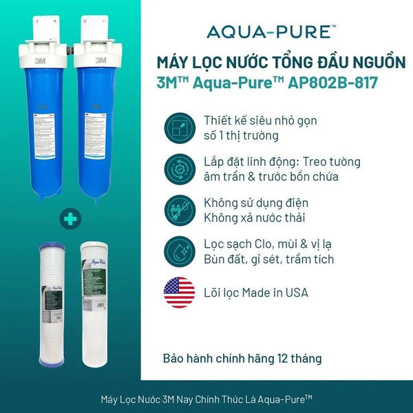 Máy Lọc Nước Đầu Nguồn Cao Cấp 3M™ Aqua-Pure™ AP802B-810-817 20 inch Big Blue