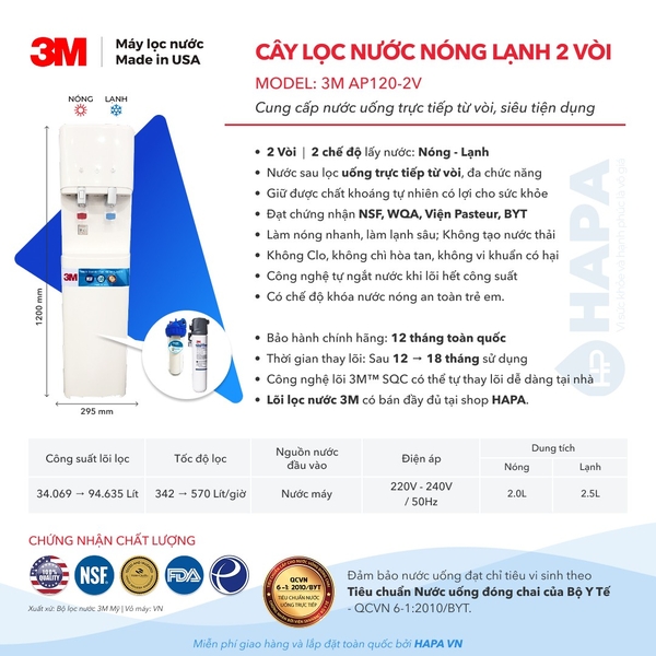 Máy Lọc Nước Nóng Lạnh 3M 2 Vòi - Bộ lọc nhập khẩu Mỹ