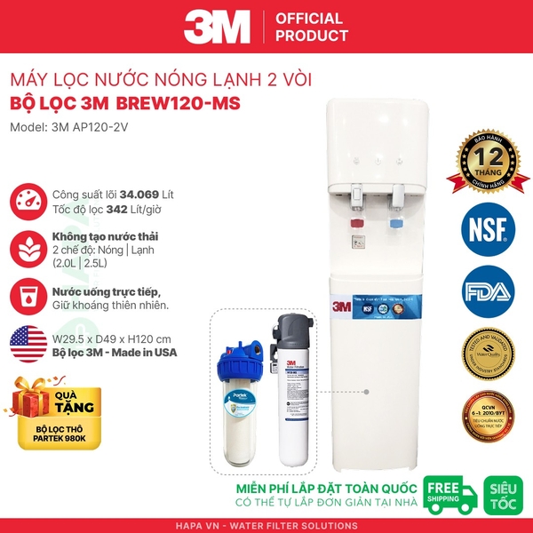 Máy Lọc Nước Nóng Lạnh 3M 2 Vòi - Bộ lọc nhập khẩu Mỹ