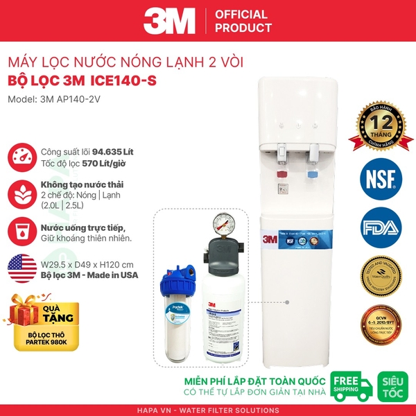 Máy Lọc Nước Nóng Lạnh 3M 2 Vòi - Bộ lọc nhập khẩu Mỹ