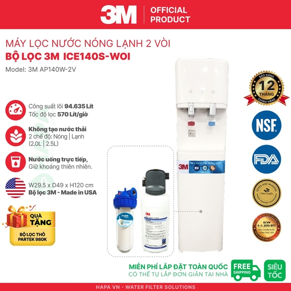 Máy Lọc Nước Nóng Lạnh 3M 2 Vòi - Bộ lọc nhập khẩu Mỹ
