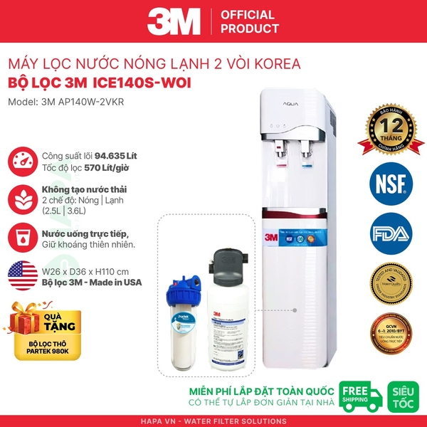 Máy Lọc Nước Nóng Lạnh 3M 2 Vòi - Bộ lọc nhập khẩu Mỹ