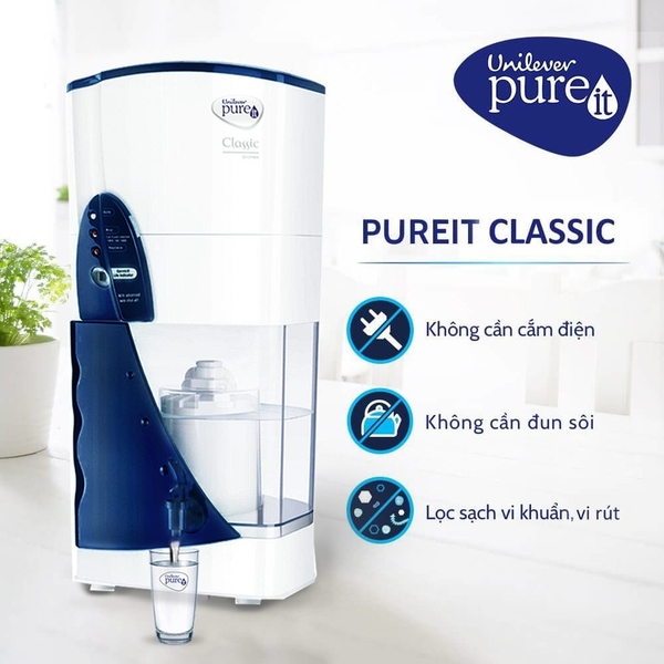 Máy Lọc Nước Pureit Classic không sử dụng điện, tiết kiệm điện năng cho gia đình bạn.