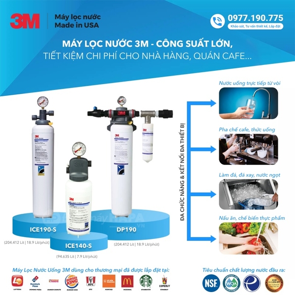 Máy Lọc Nước 3M DP190 đa ứng dụng, kết nối đa thiết bị cho Dùng Cho Gia Đình, Nhà Hàng, Quán Cafe Vừa Và Nhỏ - Miễn phí lắp đặt toàn quốc