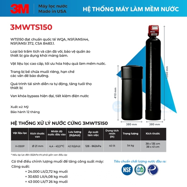Hệ Thống Làm Mềm Nước 3M WTS150, Nhập khẩu Mỹ - Hàng Chính Hãng 3M