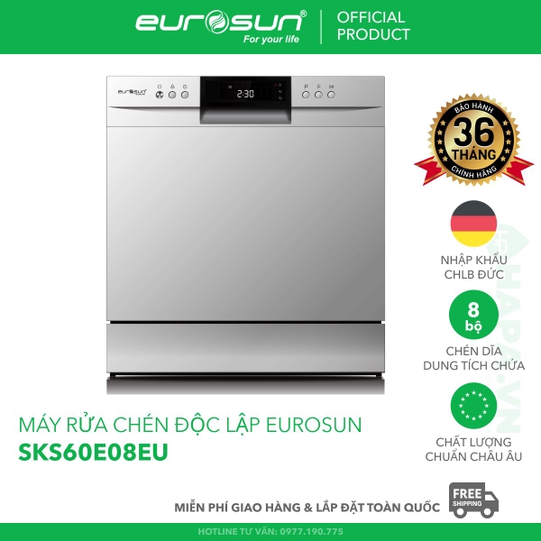 Máy Rửa Chén EUROSUN SKS60E08EU Cao Cấp 8 Bộ - Nhập Khẩu CHLB Đức
