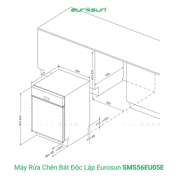 Máy Rửa Chén EUROSUN SMS56EU05E Cao Cấp 15 Bộ - Nhập Khẩu CHLB Đức