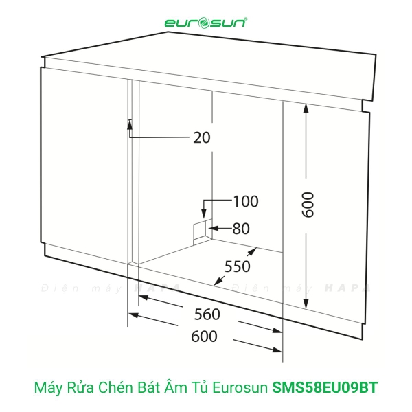 Máy Rửa Chén EUROSUN SMS58EU09BT Cao Cấp 8 Bộ - Nhập Khẩu Thái Lan