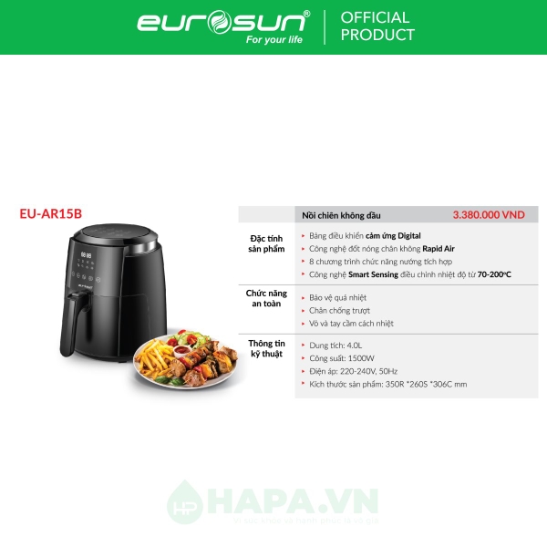 Nồi Chiên Không Dầu EUROSUN EU-AR15B 4 Lít