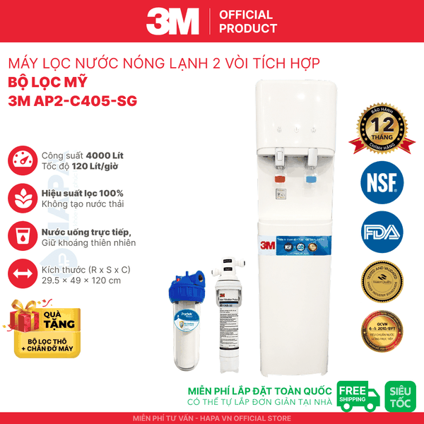 Máy Lọc Nước Nóng Lạnh 3M 2 Vòi - Bộ lọc nhập khẩu Mỹ
