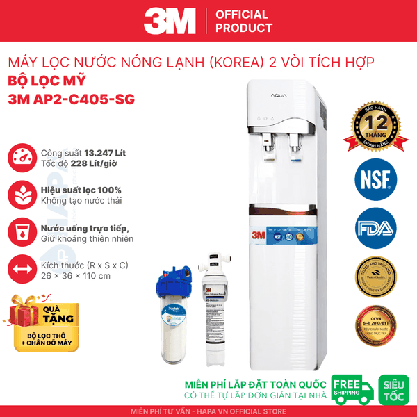 Máy Lọc Nước Nóng Lạnh 3M 2 Vòi - Bộ lọc nhập khẩu Mỹ