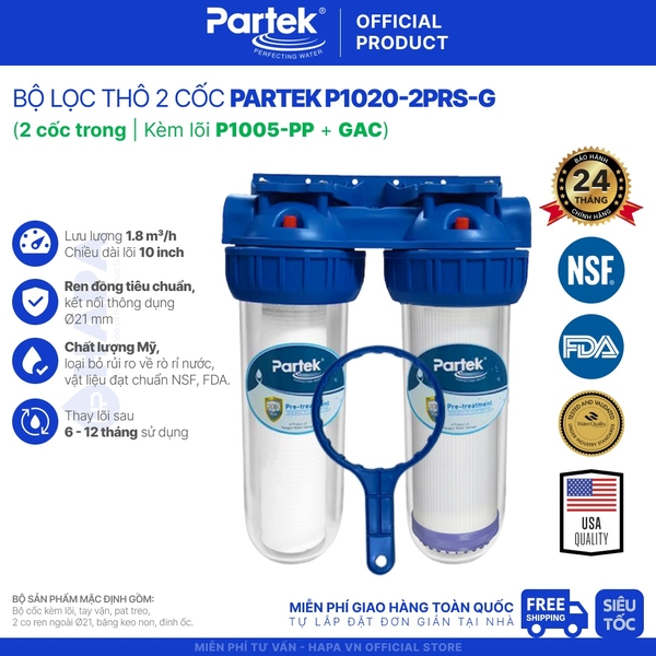 Bộ Lọc Thô 2 Cốc PARTEK P1020-2PRS Series Cao Cấp, Công Nghệ Mỹ