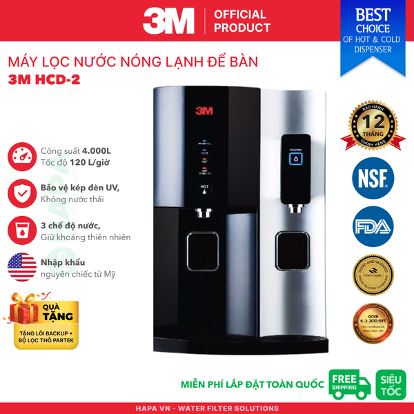 Máy Lọc Nước Nóng Lạnh Để Bàn 3M HCD-2 Tích Hợp Đèn UV - Nhập Khẩu Mỹ
