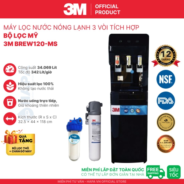 Máy Lọc Nước Nóng Lạnh 3 Vòi (Màu Đen) - Bộ lọc nhập khẩu Mỹ