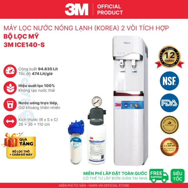 Máy Lọc Nước Nóng Lạnh 3M 2 Vòi - Bộ lọc nhập khẩu Mỹ