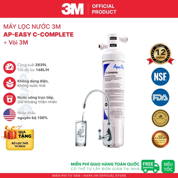 Máy Lọc Nước 3M Uống Trực Tiếp Từ Vòi, Không Dùng Điện - Nhập Khẩu Mỹ