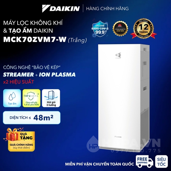 Máy Lọc Không Khí Tạo Ẩm DAIKIN MCK70ZVM7-T/W Diện tích dưới 48m²