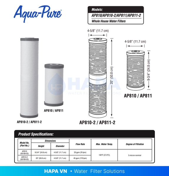Lõi Lọc Nước 3M AP810, AP817, AP810_2, AP817_2 - Lõi Lọc Tổng Đầu Nguồn 10 inch, 20 inch (Béo) BigBlue Thay Thế 3M™ Aqua-Pure™ và Các hãng tương tự - Hàng Chính Hãng