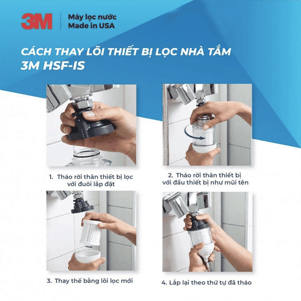 Hướng dẫn thay lõi lọc nước 3M HSF-IR cho Thiết Bị Lọc Nước Vòi Sen Nhà Tắm Mỹ 3M HSF-IS