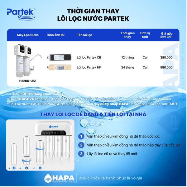 Lõi Lọc Thay Thế PARTEK P2265-USF - Bộ 2 Lõi Lọc Nước PARTEK CB, HF - Hàng Chính Hãng