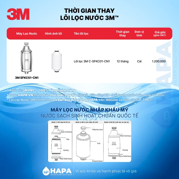 Lõi Lọc Nước 3M C-SFKC01-CN1 Thay Cho Bộ Lọc Sen Tắm 3M SFKC01-CN1