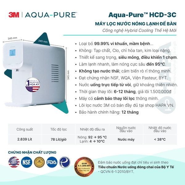 Máy Lọc Nước Nóng Lạnh 3M™ Aqua-Pure™ HCD-3C Công nghệ Hybrid Cooling mới nhất