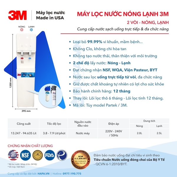 Máy Lọc Nước Nóng Lạnh 3M 2 Vòi - Bộ lọc nhập khẩu Mỹ
