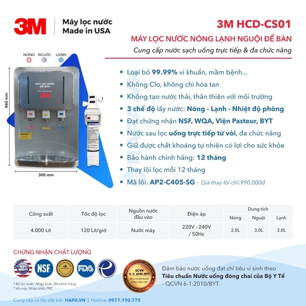 Máy Lọc Nước Nóng Lạnh Để Bàn 3M HCD-CS01 - Bộ lọc nhập khẩu Mỹ