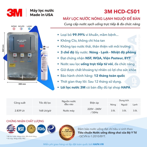 Máy Lọc Nước Nóng Lạnh Để Bàn 3M HCD-CS01 - Bộ lọc nhập khẩu Mỹ