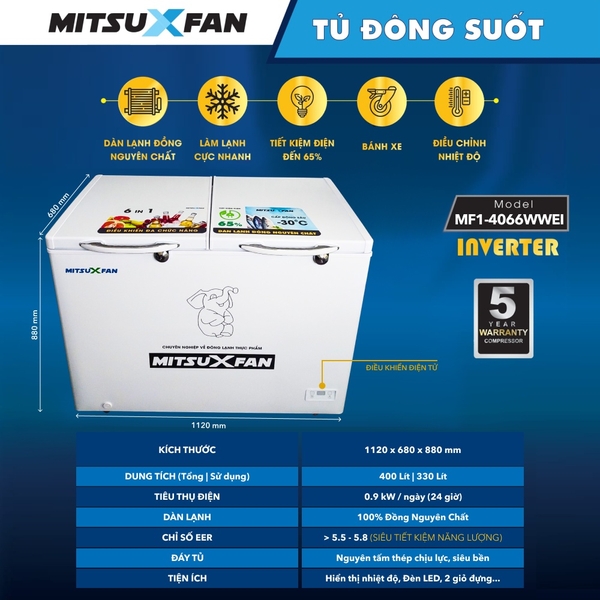 Tủ Đông MITSUXFAN MF1-4066WWEI có chức năng 6 trong 1, Tùy chỉnh nhiệt độ theo nhu cầu sử dụng