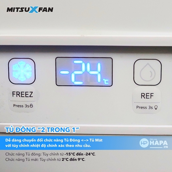 Tủ Đông MITSUXFAN MF1-4066WWEI có chức năng 6 trong 1, Tùy chỉnh nhiệt độ theo nhu cầu sử dụng