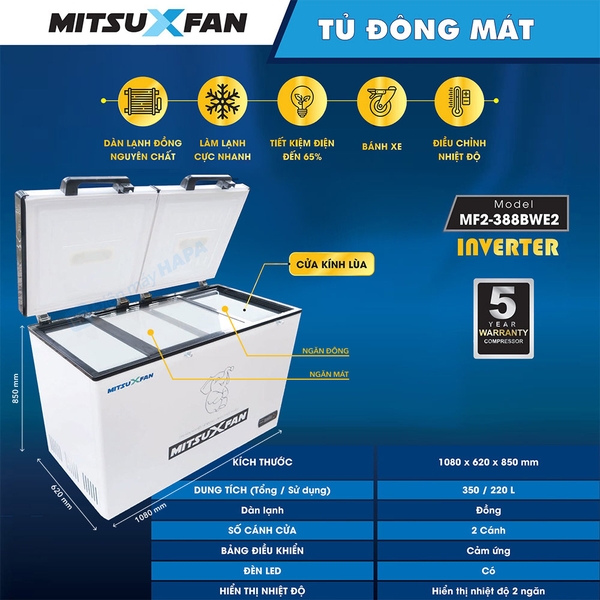 Tủ Đông + Mát Inverter Cao Cấp MITSUXFAN 388BWE2 - Hàng Chính Hãng