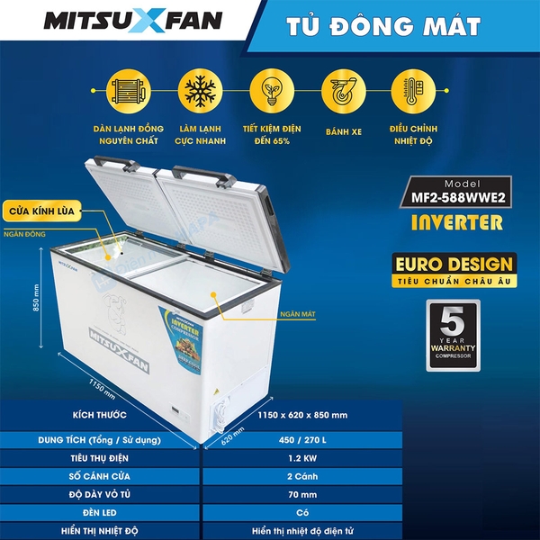 Tủ Đông + Mát Inverter Cao Cấp MITSUXFAN MF2-588WWE2 - Hàng Chính Hãng