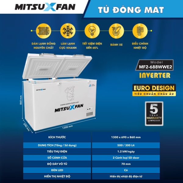 Tủ Đông + Mát Inverter Cao Cấp MITSUXFAN MF2-688WWE2 - Hàng Chính Hãng