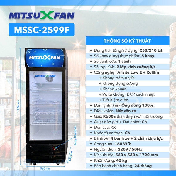 Thông số kỹ thuật Tủ Mát MITSUXFAN MSSC-2599F Inverter Hàng Chính Hãng - 01