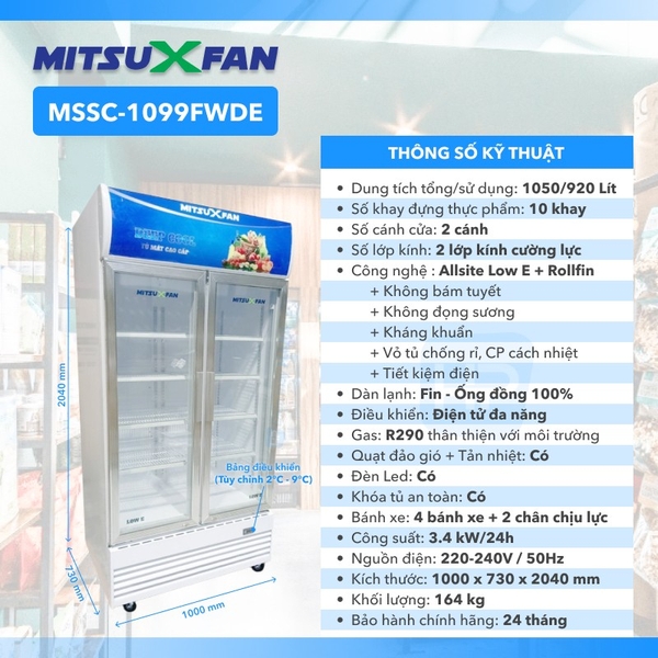 Tủ Mát Cao Cấp MITSUXFAN MSSC-1099FWDE- Hàng Chính Hãng - Điện máy HAPA