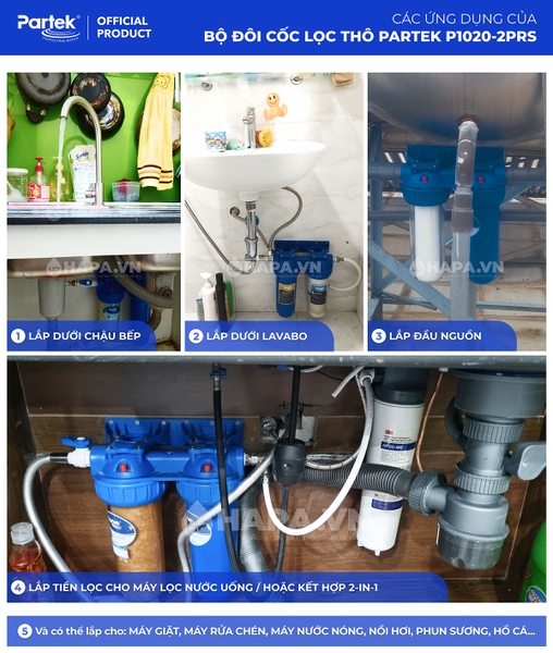 Bộ Lọc Thô 2 Cốc PARTEK P1020-2PRS Series Cao Cấp, Công Nghệ Mỹ