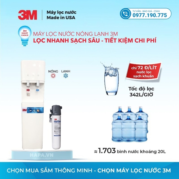 Máy Lọc Nước Nóng Lạnh 3M 2 Vòi - Bộ lọc nhập khẩu Mỹ