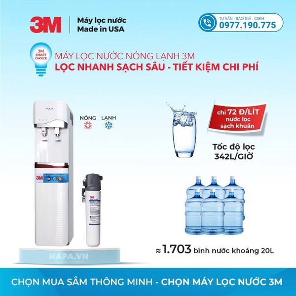 Máy Lọc Nước Nóng Lạnh 3M 2 Vòi - Bộ lọc nhập khẩu Mỹ