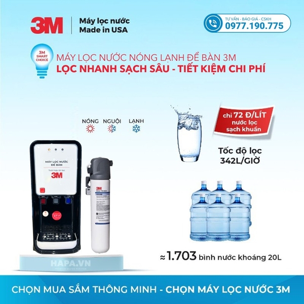 Máy Lọc Nước Nóng Lạnh Để Bàn 3M HCD-CS02 - Bộ lọc nhập khẩu Mỹ