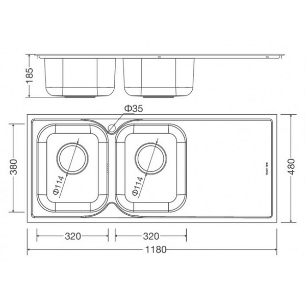 Chậu Rửa Chén Malloca MS 1026R Inox 304 2 Hộc Cánh Phải