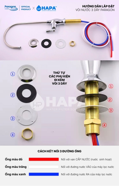 Vòi Nước Uống PARAGON 3 Dây - INOX 304 Cao Cấp, Không Gỉ, Tiêu Chuẩn NSF Mỹ