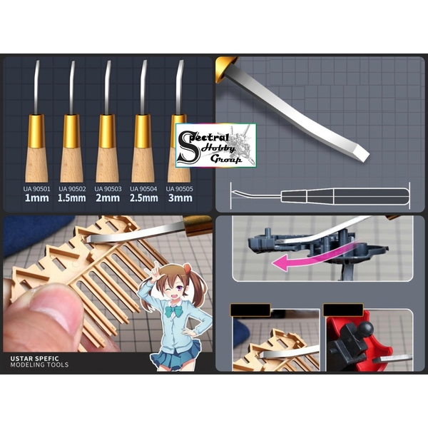 Dụng cụ chisel USTAR đẩy gọt ghẻ xóa chi tiết lưỡi bằng details flat blade push knife