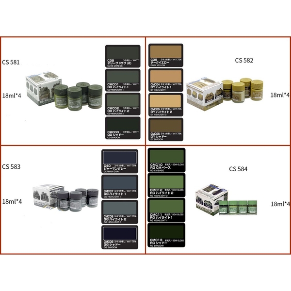 Sơn mô hình Mr.Hobby màu quân sự Color Modulation Set CS581 CS582 CS583 CS584