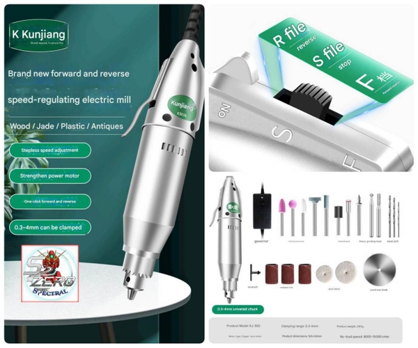 Máy khoan mài điêu khắc đánh bóng cầm tay đảo chiều Mini KJ300 KUN JIANG Electric Drill Grinder Multi-Function